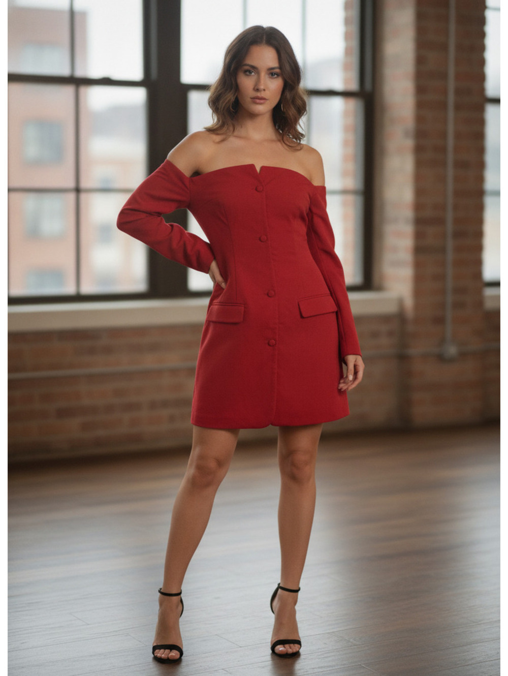 Abercrombie & Fitch Red Off-Shoulder Blazer Dress, Size M